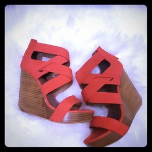 🛍💣Coral Leather Wedge Sandals